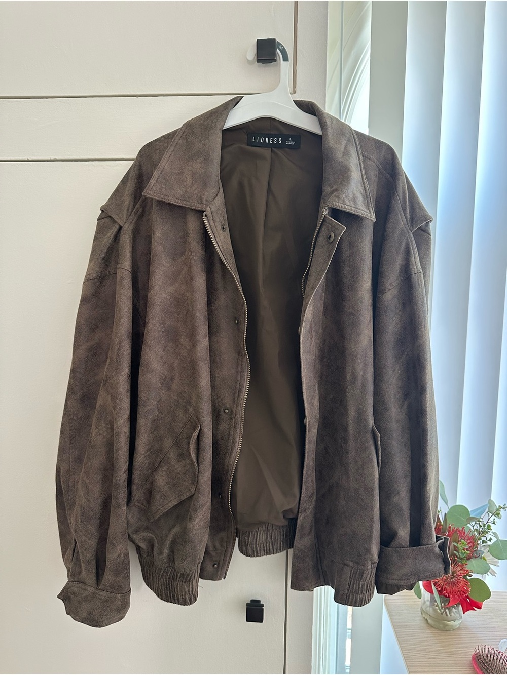 Lioness Brown Faux Suede Bomber Jacket for Women